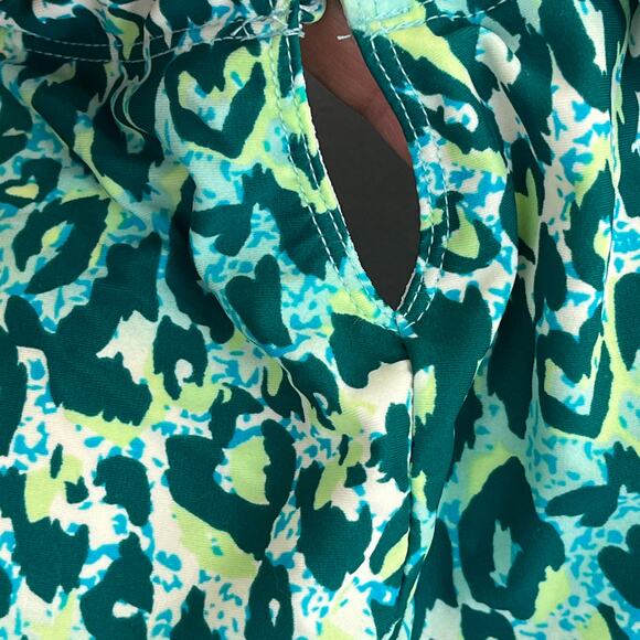 Serra One Piece Green Leopard Print Keyhole Swimsuit Large - Picture 5 of 9